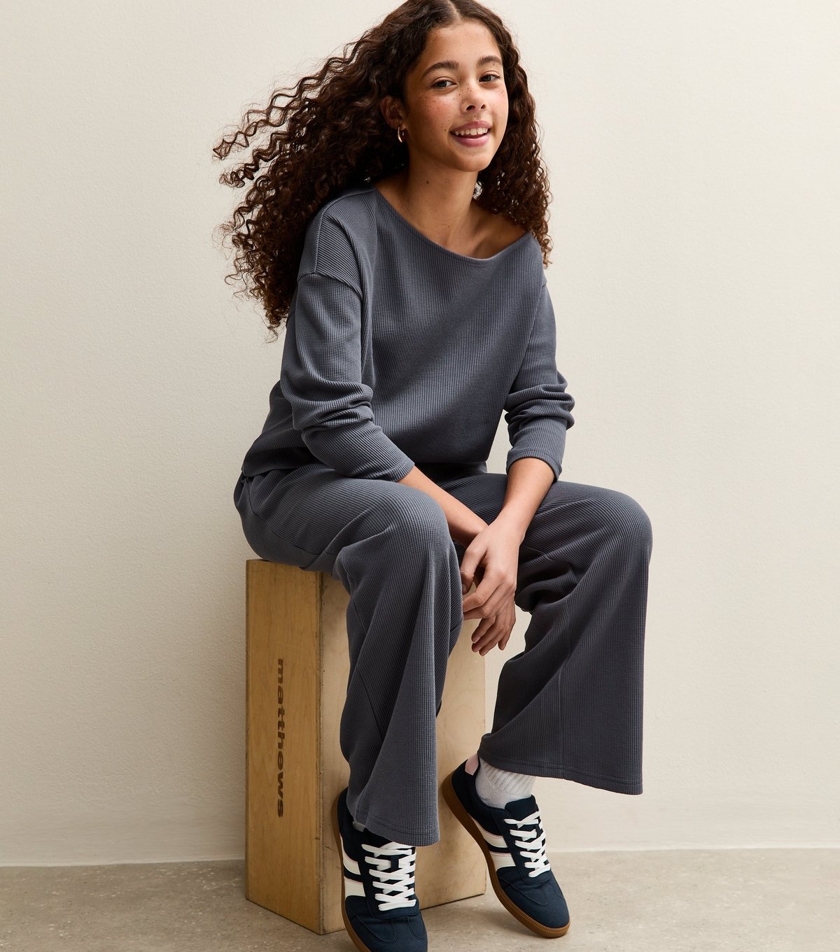 New Look Girls' Blue Waffle Wide Leg Trousers New Look - 2