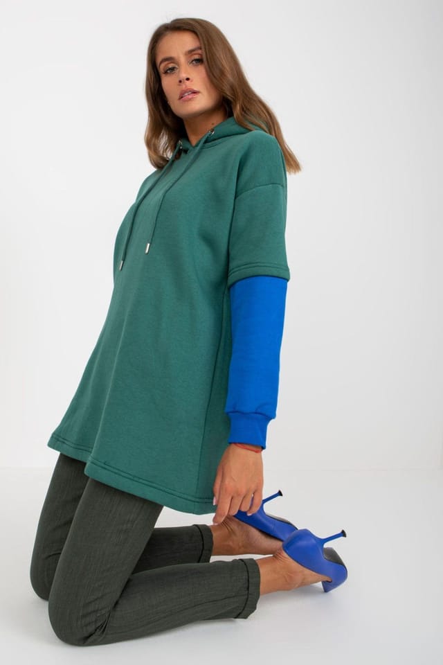 Love Lace Love Lace Women's Extended Cut Hooded Long Sleeve Sweatshirt in Green - 2