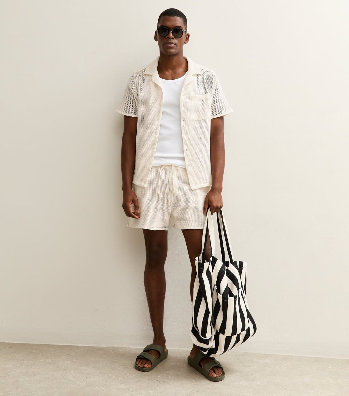 New Look Men's White Regular Open Weave Revere Collar Shirt New Look