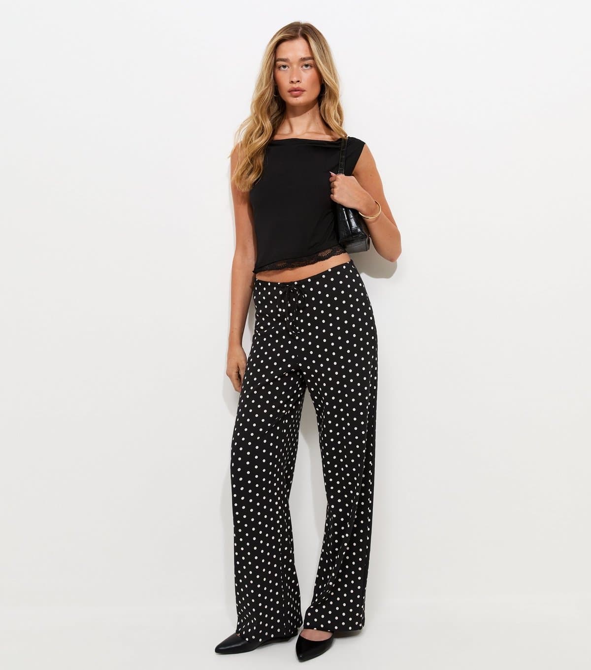 New Look New Look Black Polka Dot Wide Leg Trousers