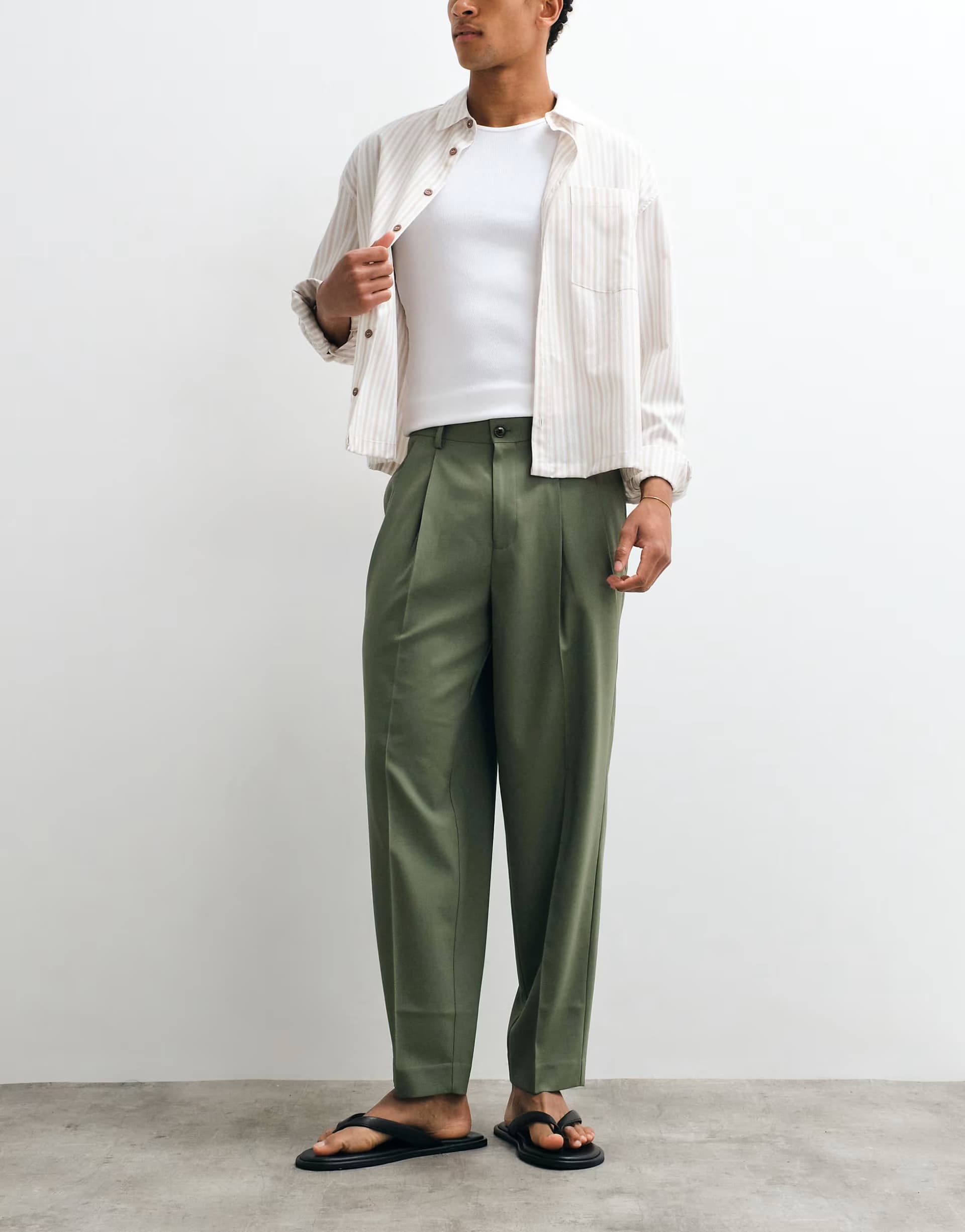 ASOS ASOS DESIGN summer wool oversized tapered pleated trousers in olive green