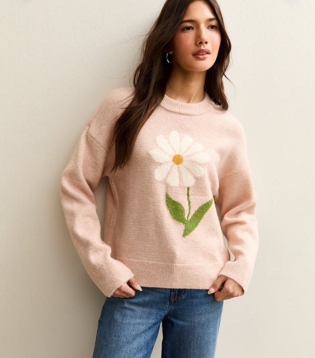 New Look Women's Light Pink Daisy Midweight Knit Jumper New Look - 2