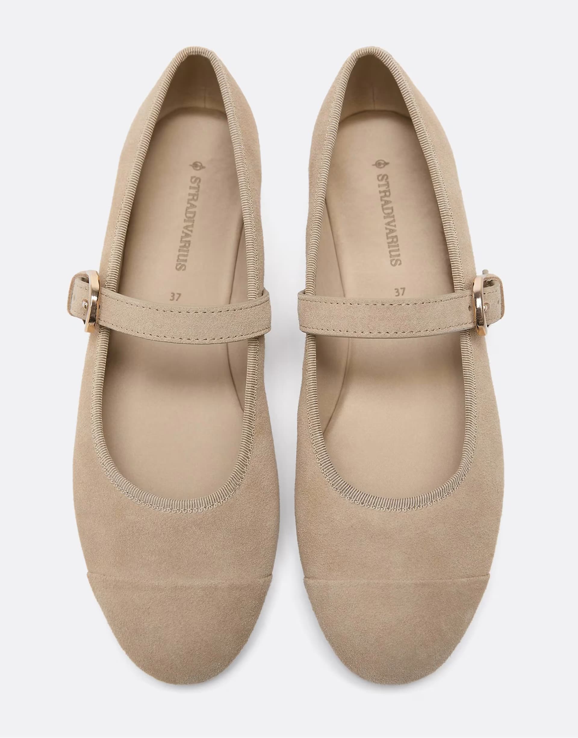 ASOS Stradivarius Leather toecap ballerina flats in beige
