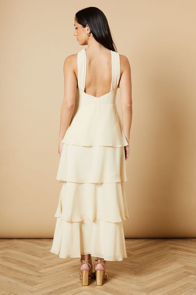 Oasis Oasis Women's Halter Neck Chiffon Tiered Maxi Dress in Cream - 3