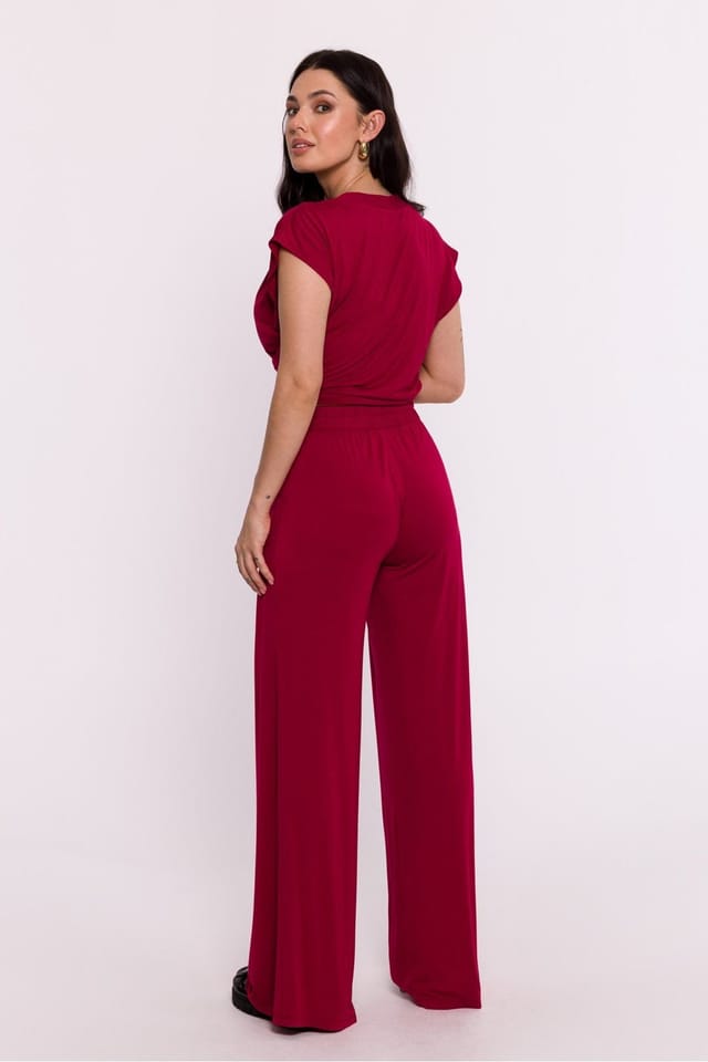 Love Lace Love Lace Women's Viscose Knit Pleated Flared Pants with Elastic in Red - 2