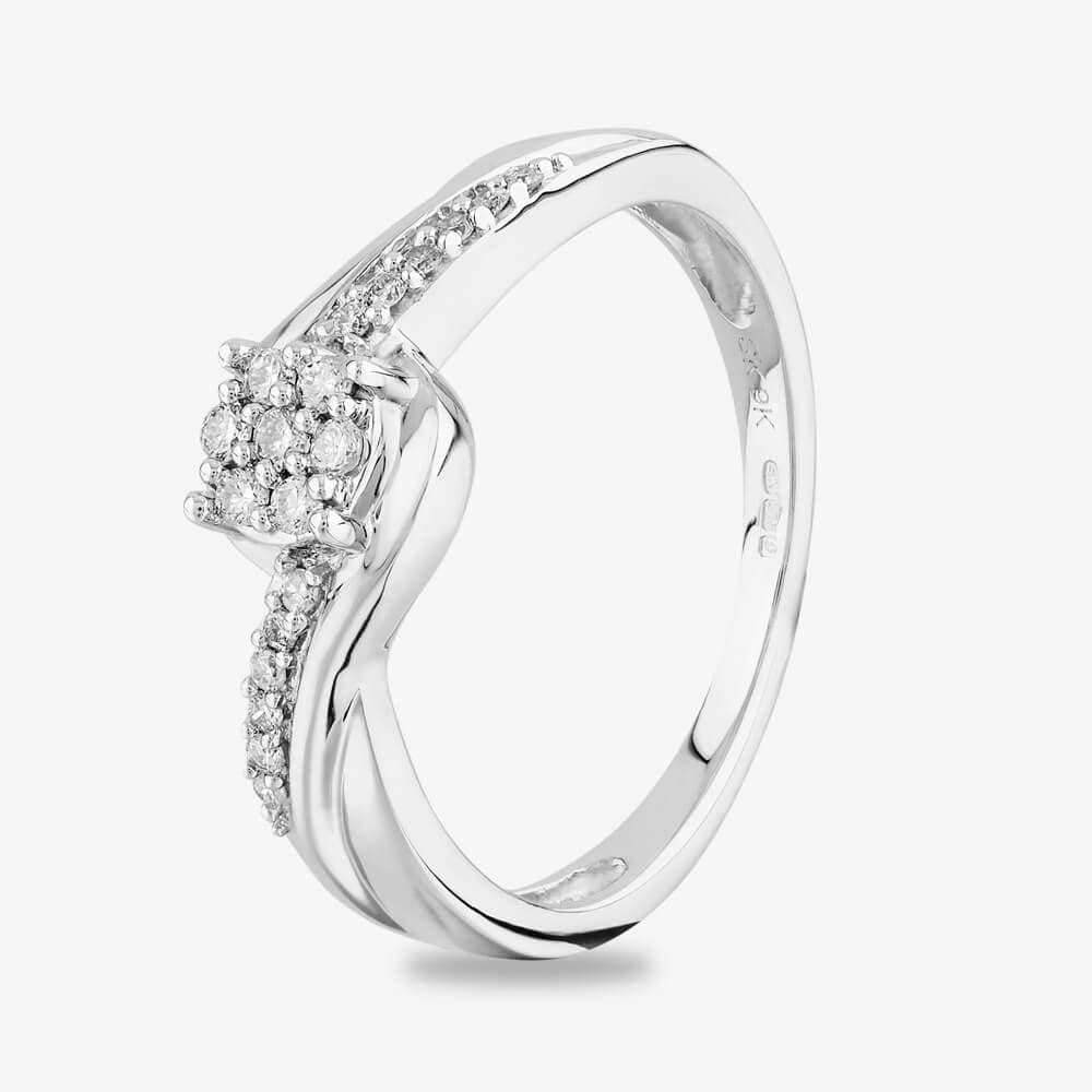 T.H.Baker T.H.Baker Women's 9ct White Gold 0.15ct Diamond Cluster Twist Ring in Silver