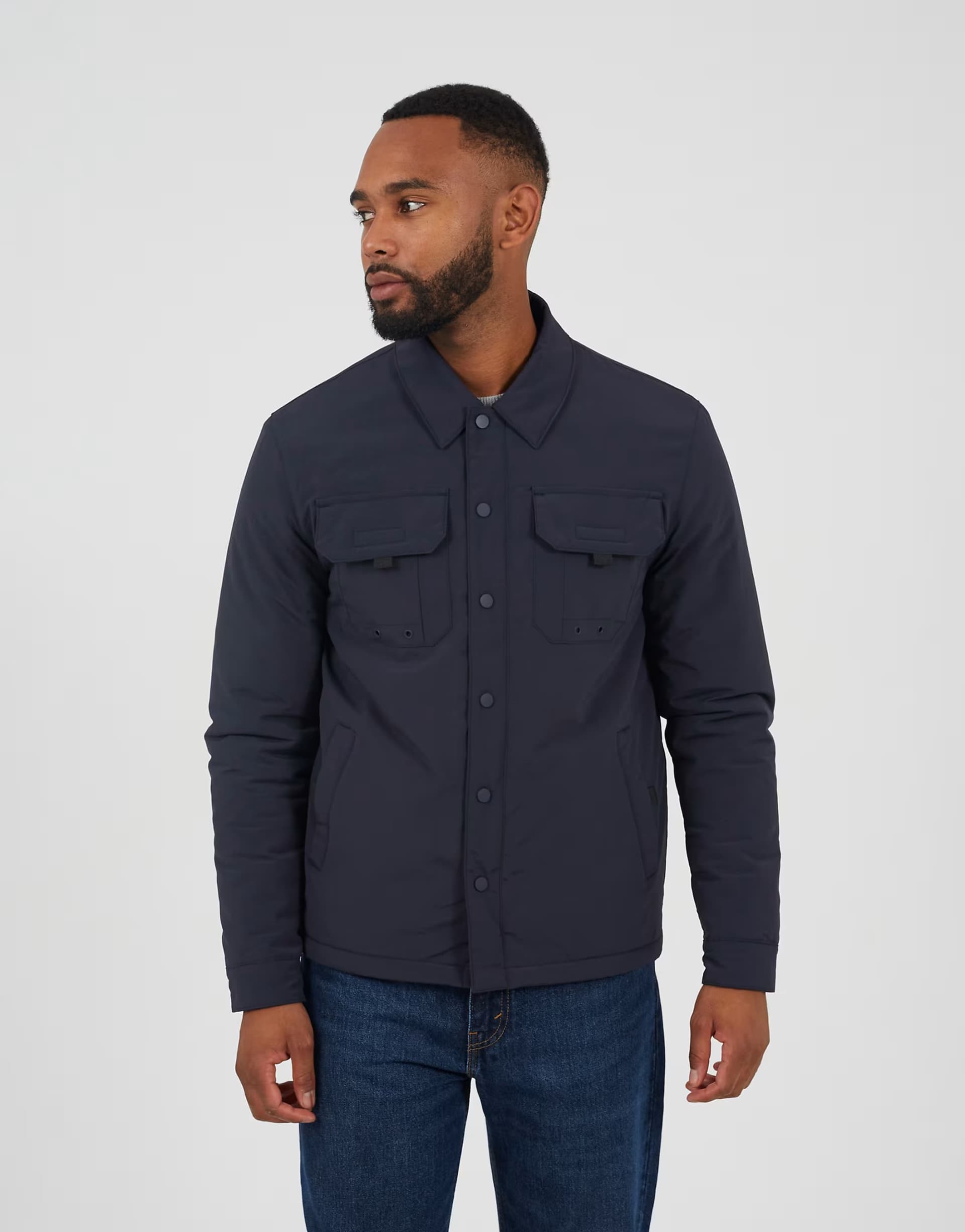 ASOS Brave Soul Borg lined zip-up shacket in navy