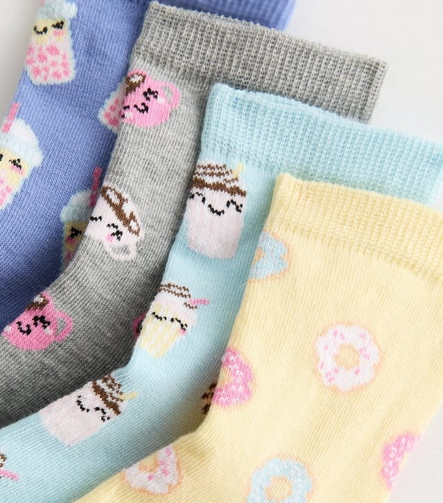 New Look Girls' Pack of 4 Multicolour Food and Drink Ankle Socks New Look - 2