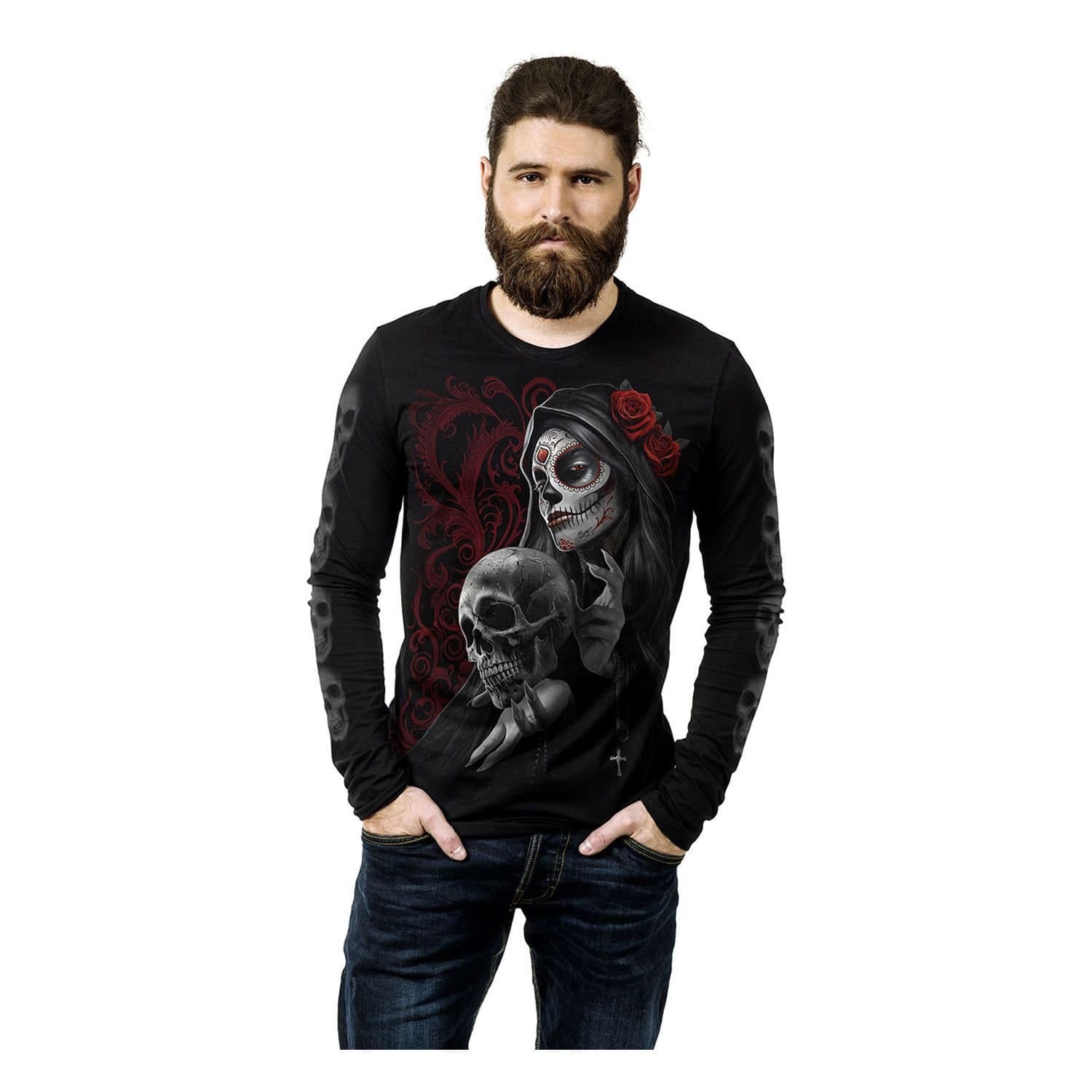 Spiral Direct Spiral Direct Men's Love Is Dead Back & Sleeve Print Long-Sleeved T-Shirt in Black