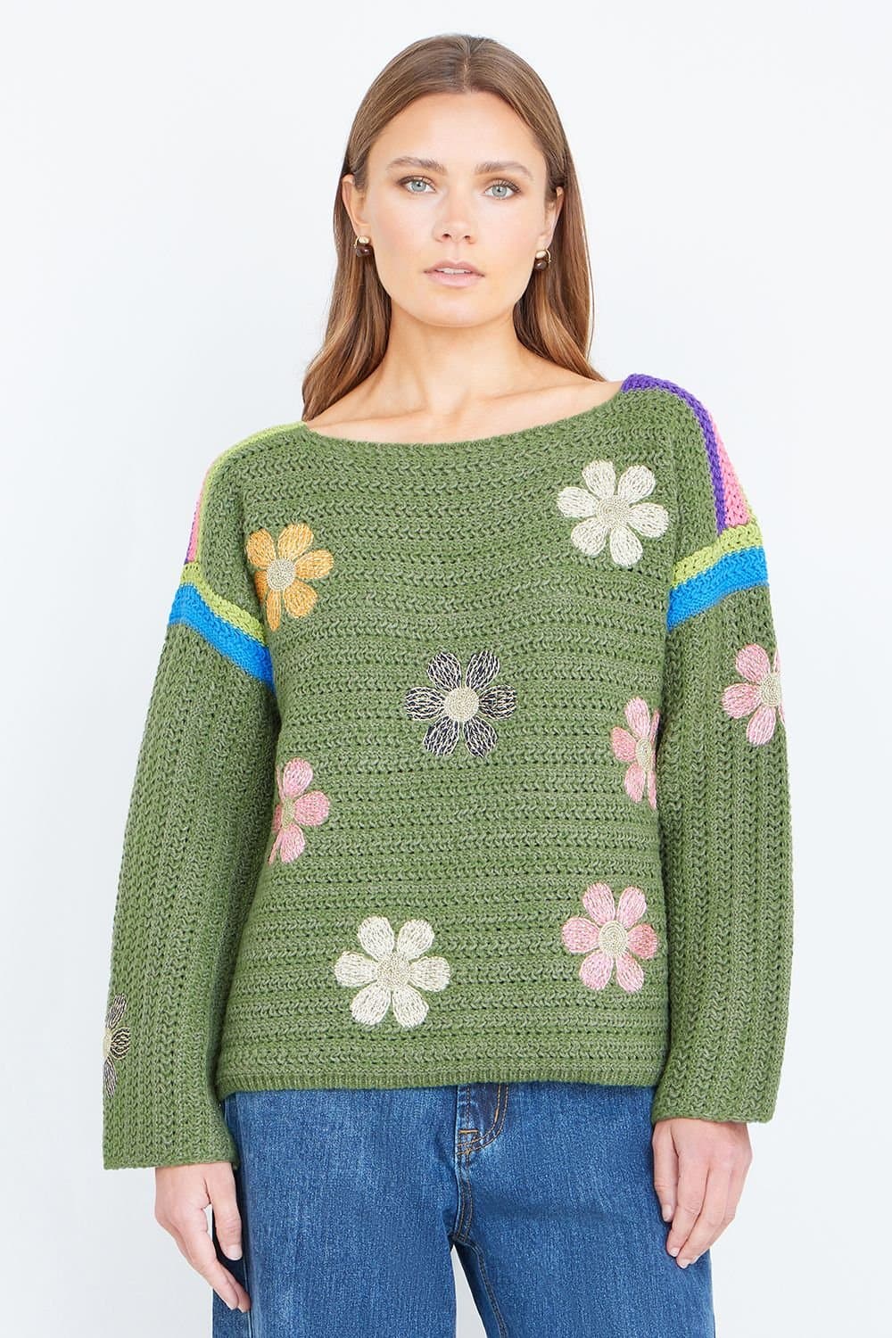 Yumi Yumi Women's Green Crochet Flower Jumper