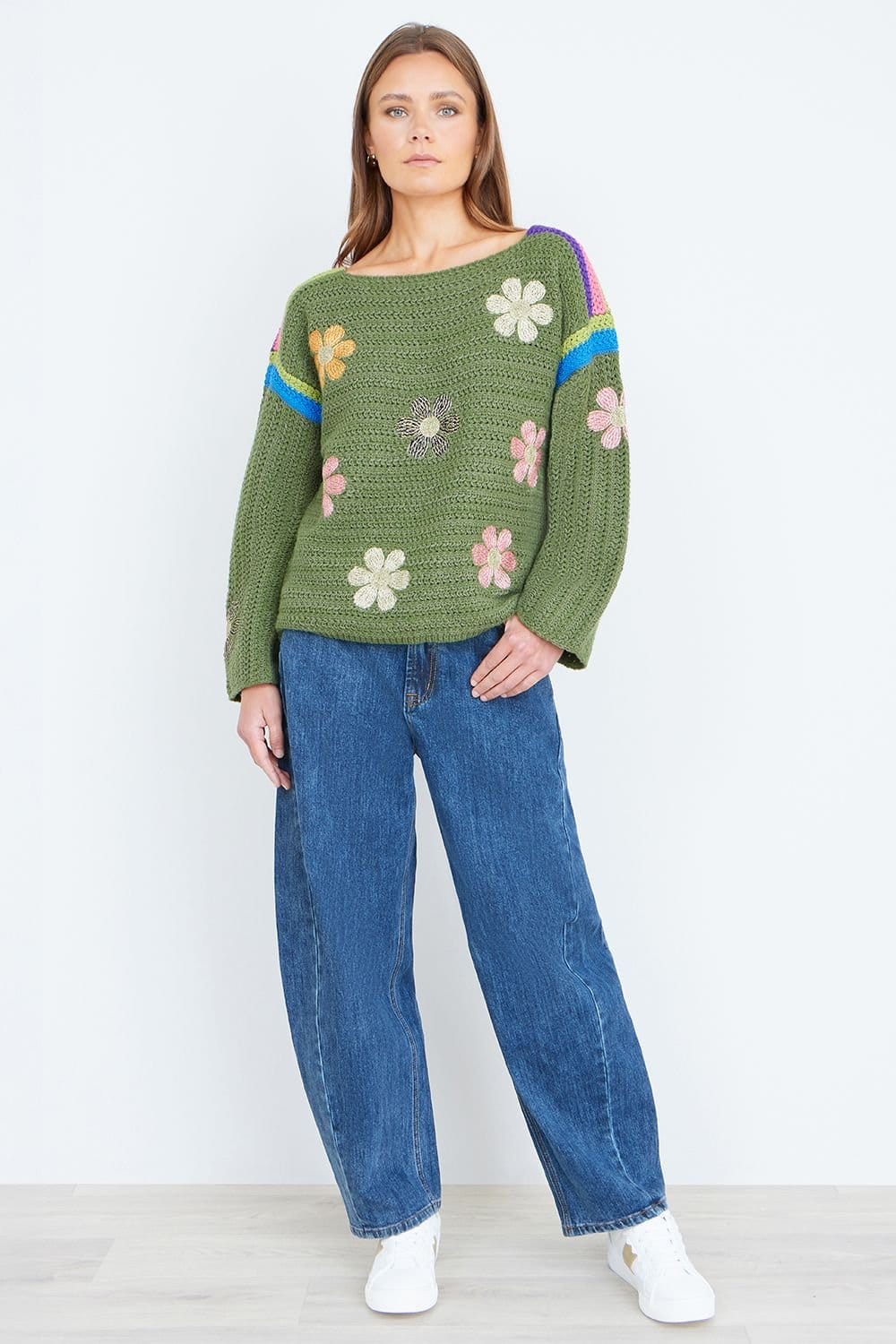 Yumi Yumi Women's Green Crochet Flower Jumper - 4