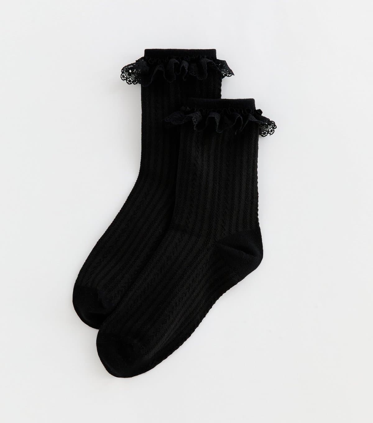 New Look Black Cable Knit Frilly Trim Socks New Look