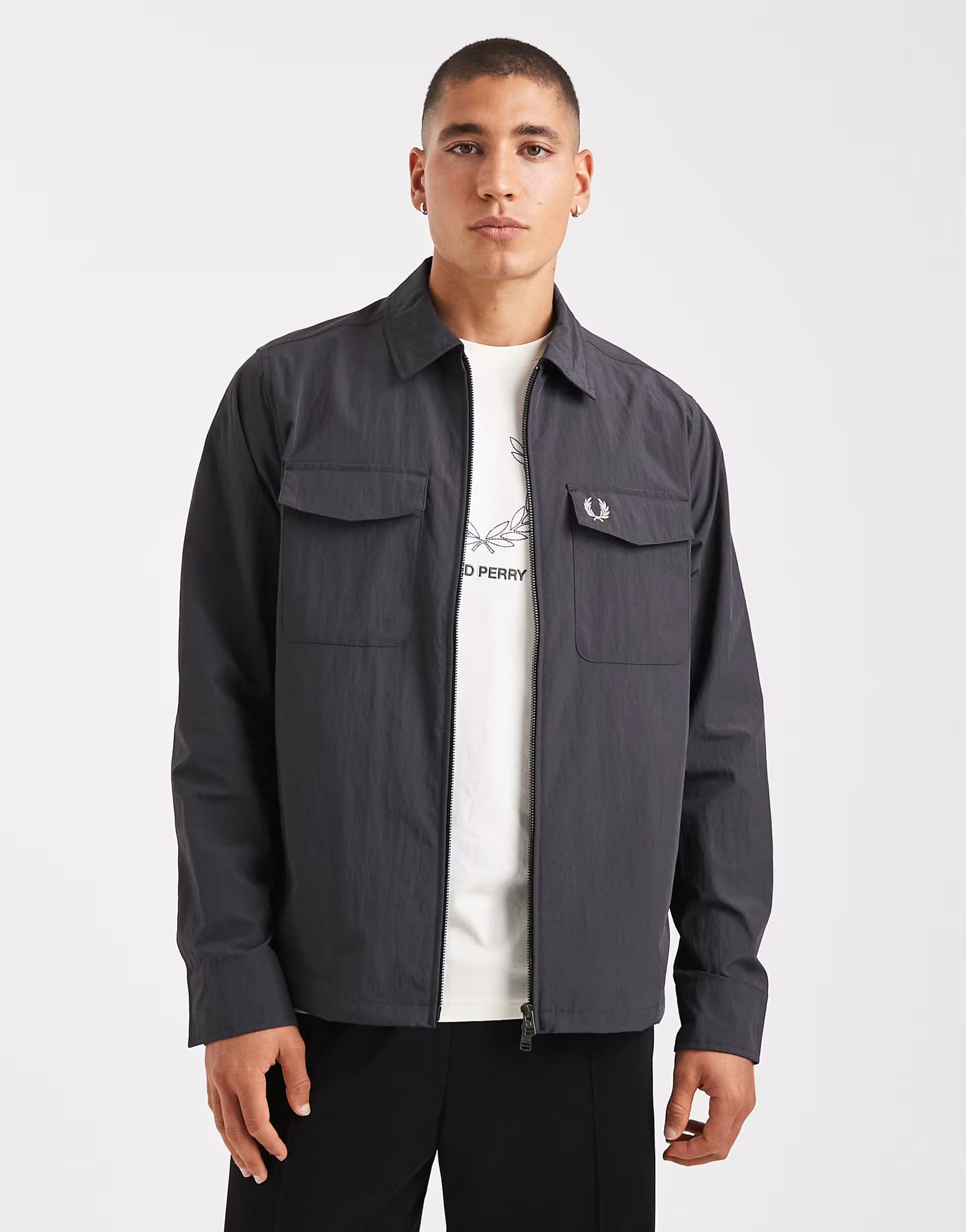 ASOS Fred Perry zip through overshirt jacket in grey