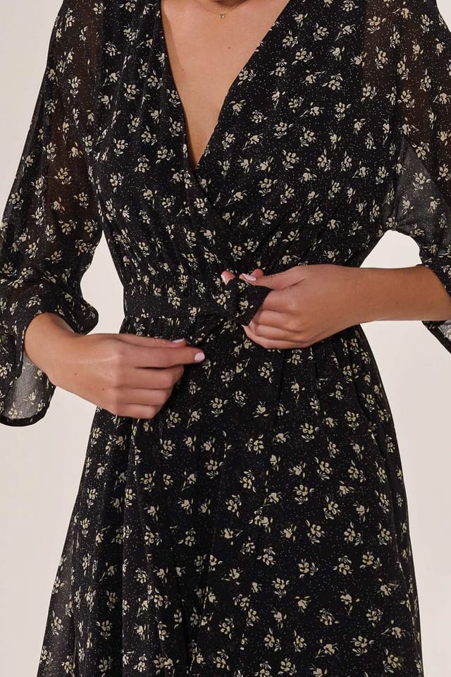 Jolie Moi Jolie Moi Women's Chiffon 3/4 Sleeve Mini Dress in Black - 3