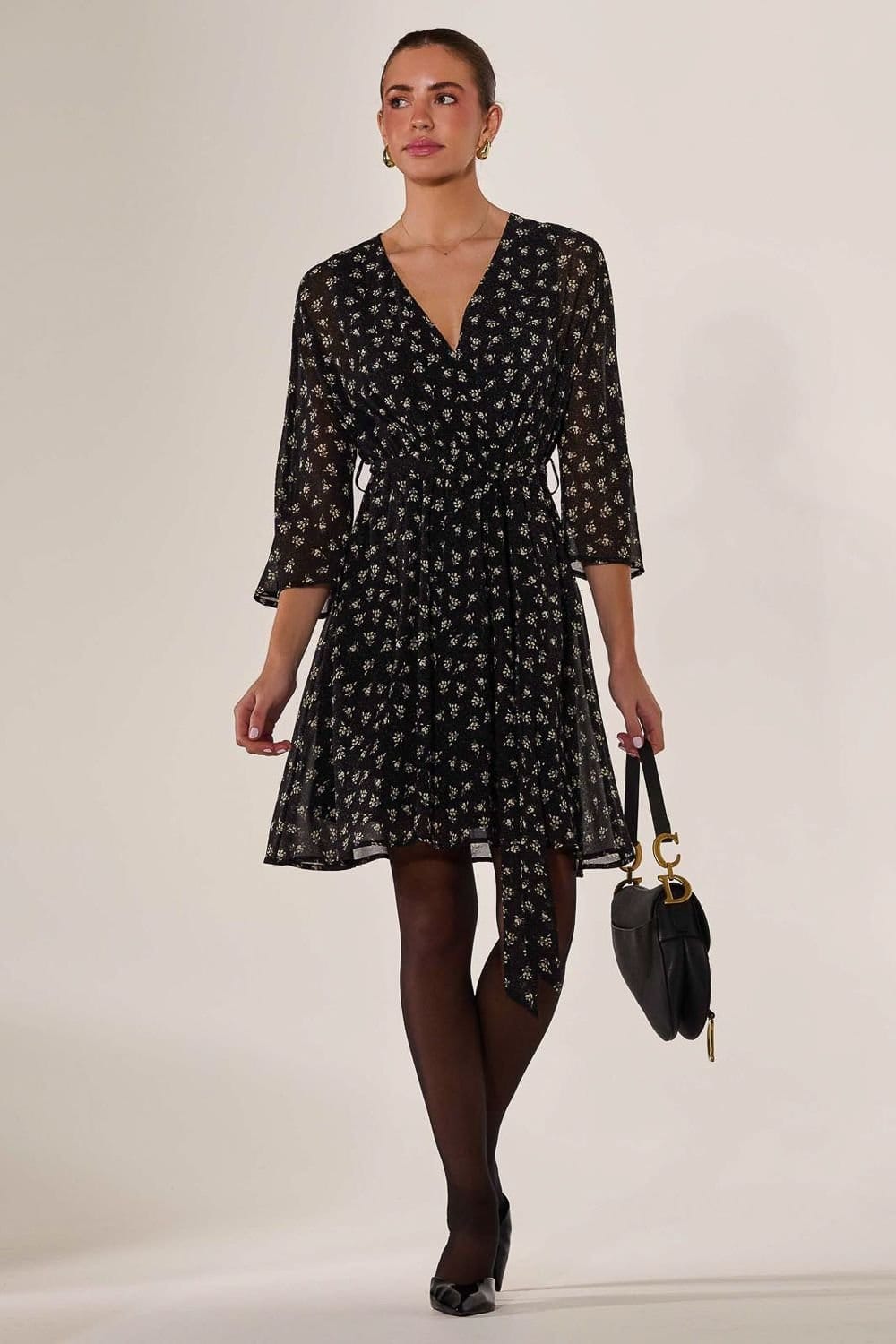 Jolie Moi Jolie Moi Women's Chiffon 3/4 Sleeve Mini Dress in Black - 4