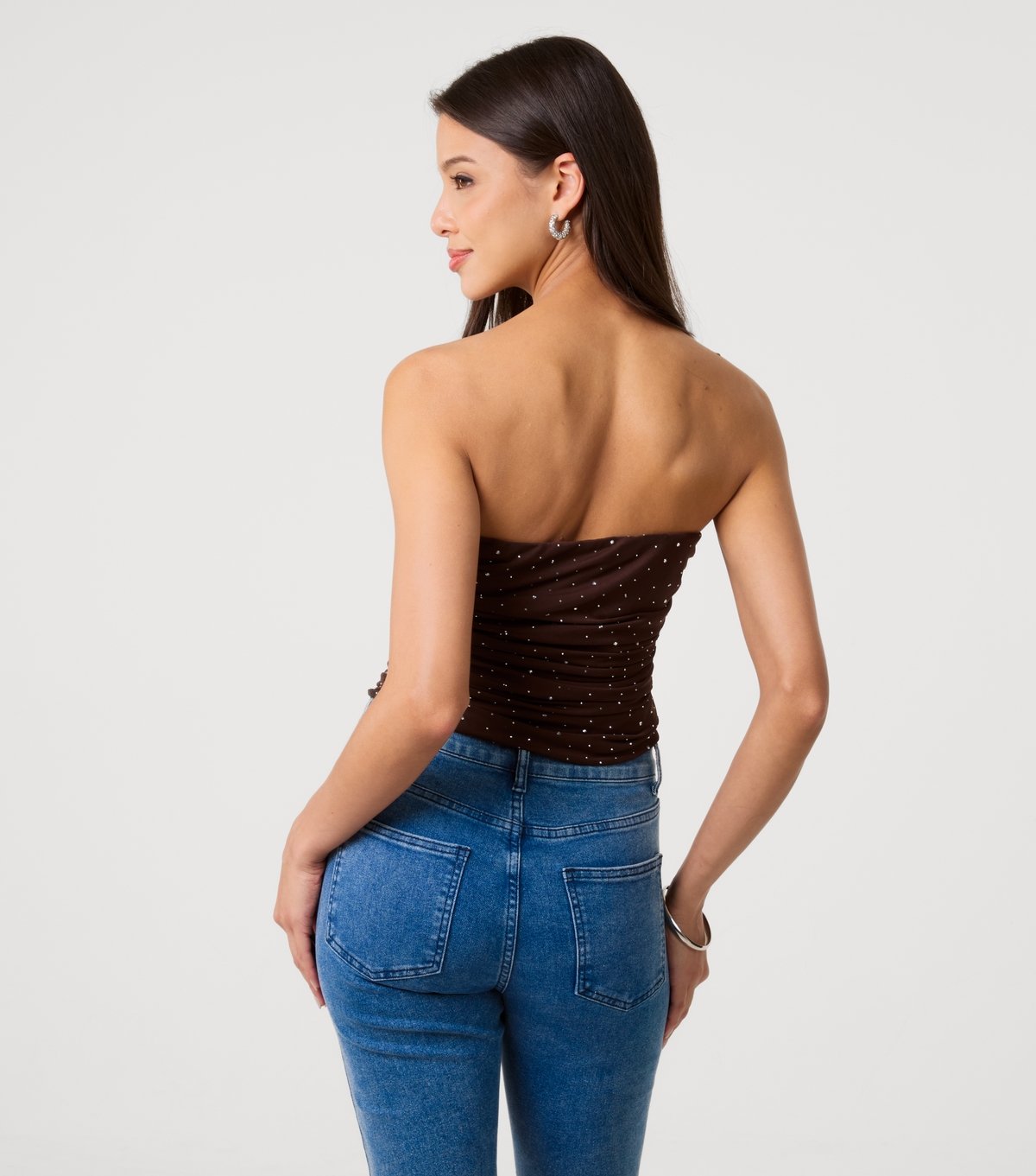 Pink Vanilla Women's Brown Mesh Diamante Embellished Bandeau Top Pink Vanilla New Look - 4