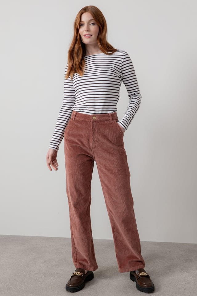 Lily & Me Lily & Me Women's Strachan Stretch Jumbo Cord Wide Leg Trousers in Dusty Pink - 2