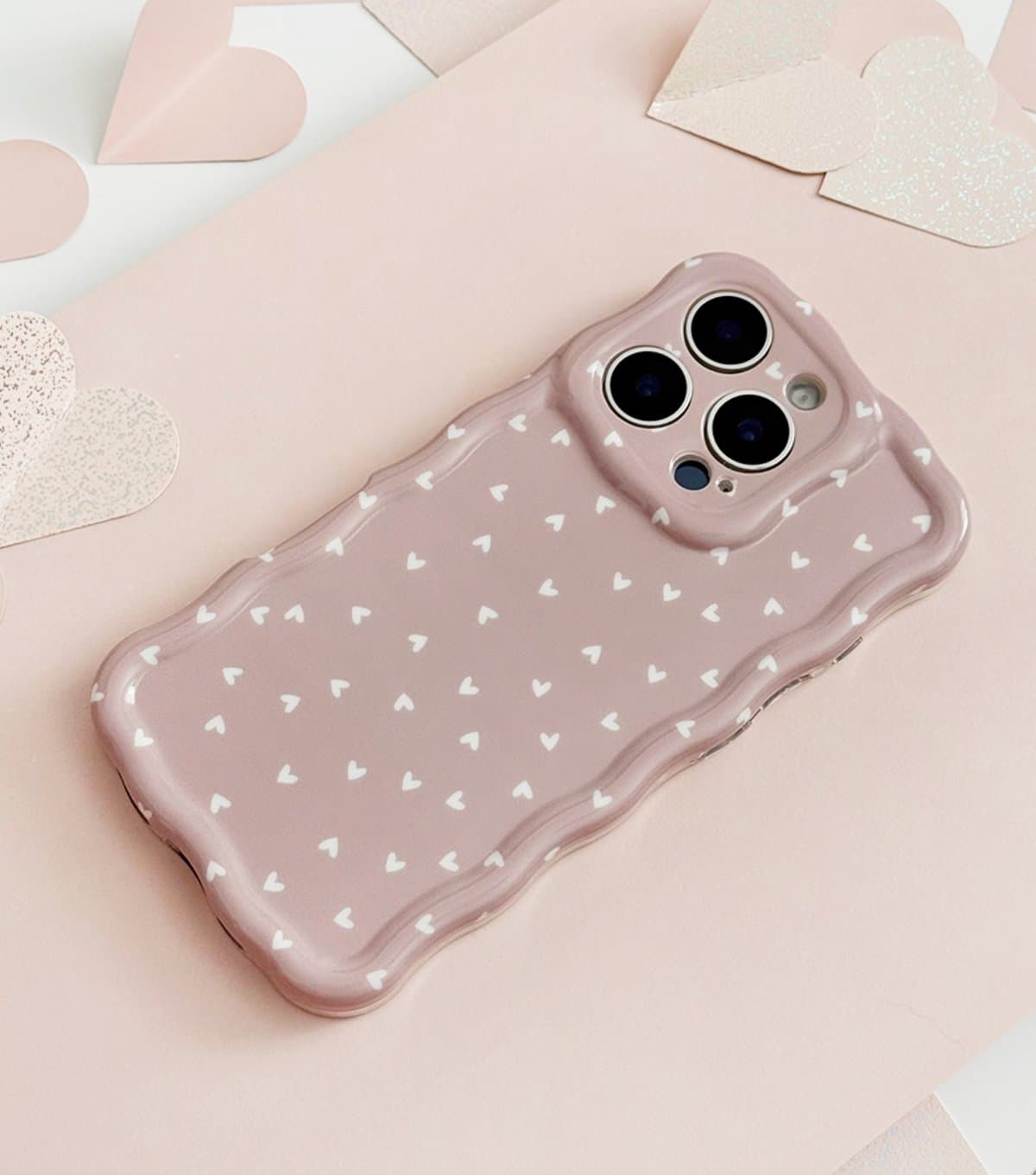 Coconut Lane Light Pink Stone Mini Hearts Wavy Phone Case Coconut Lane New Look