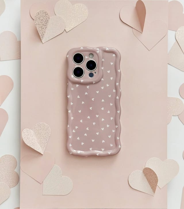 Coconut Lane Light Pink Stone Mini Hearts Wavy Phone Case Coconut Lane New Look - 2