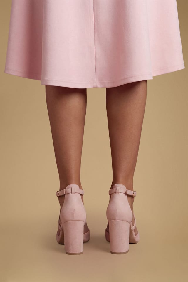 Coast Coast Women's Wide Fit Treat Faux Suede Cross Strap Pointed Block Heel Court Shoes in Blush - 2