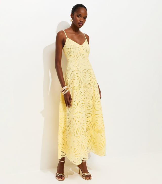 New Look Women's Yellow Cutwork Strappy Midi Dress New Look - 2