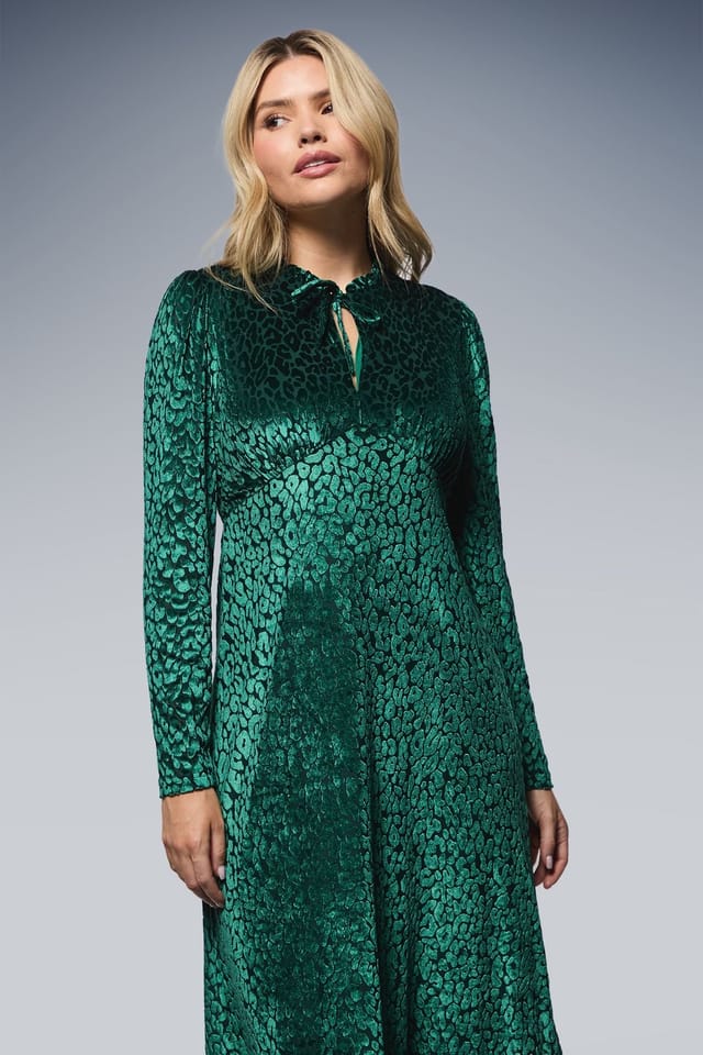 Dorothy Perkins Dorothy Perkins Women's Leopard Burnout Long Sleeve Midi Dress in Green - 2