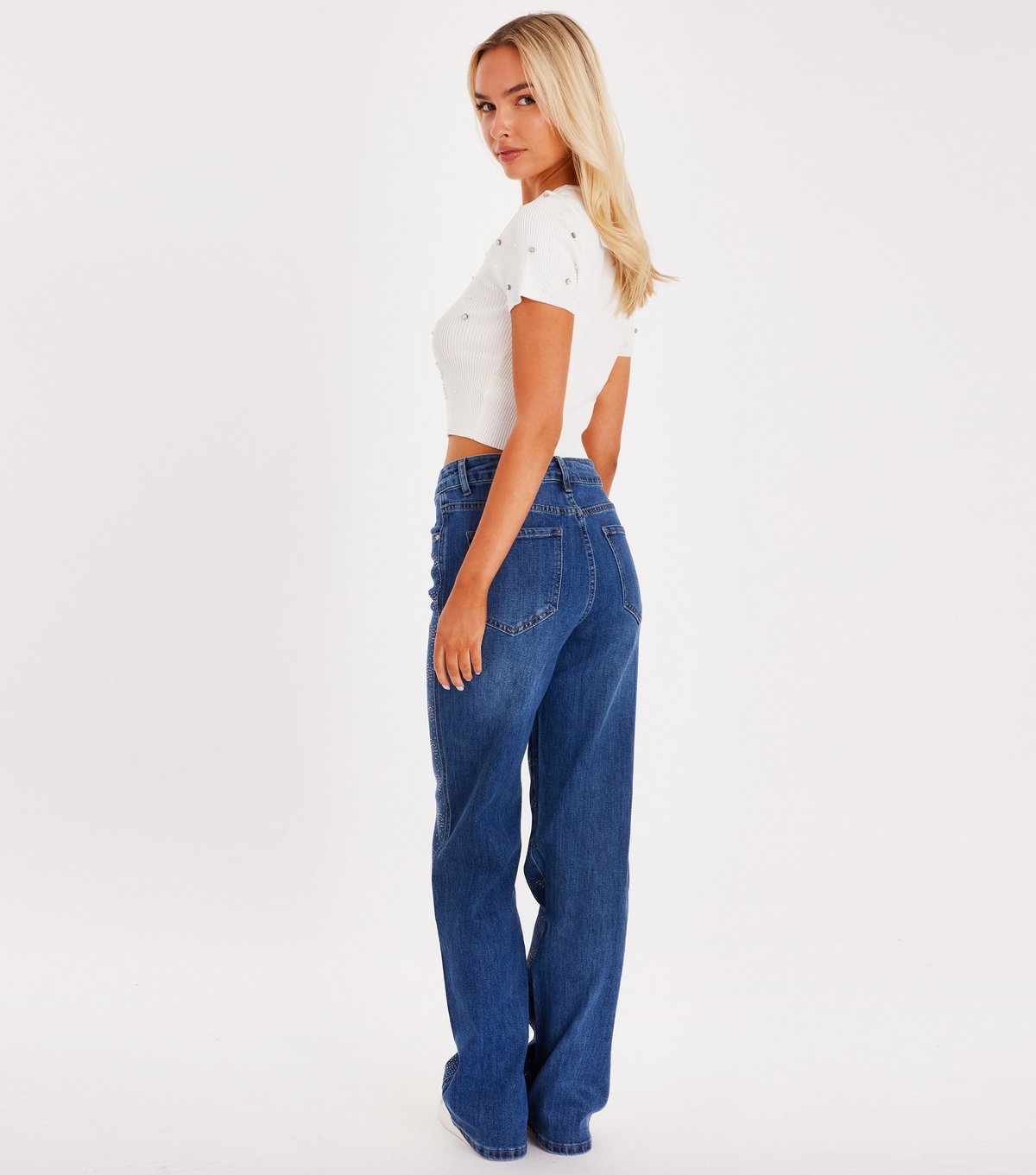 Quiz Women's White Ribbed Faux Pearl Embellished Top Quiz New Look - 3