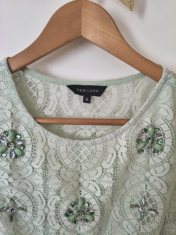 New Look New Look Size 6 Mint Green Embellished Blouse Top