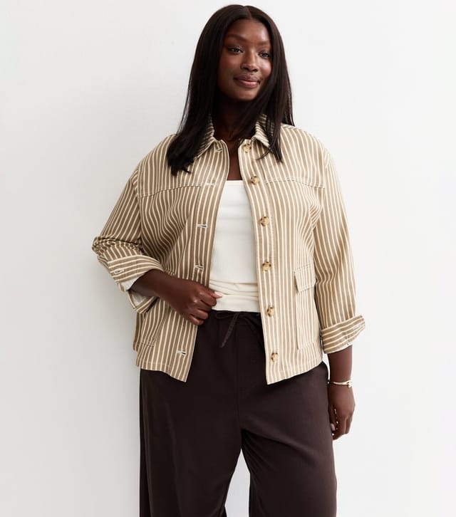 New Look Women's Plus Size Mink Stripe Shacket Curves New Look - 2