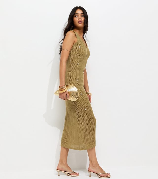 New Look Women's Green Stitchy Crochet Shell Applique Dress New Look - 3