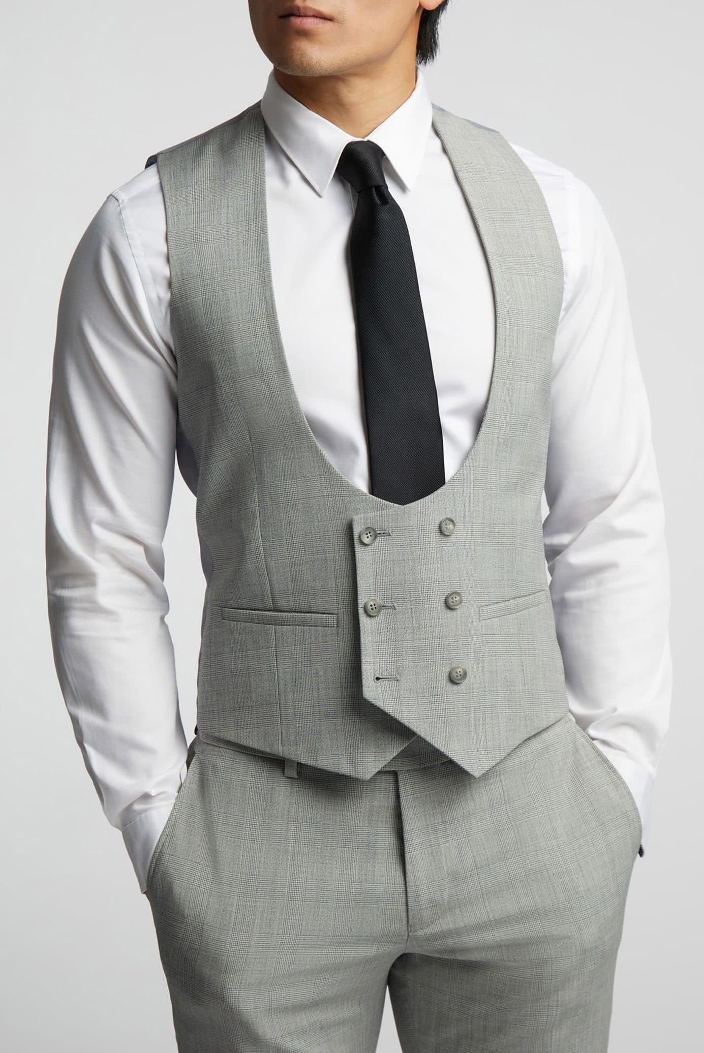 Alex Alex Men's Grey Check Tailored Fit Waistcoat