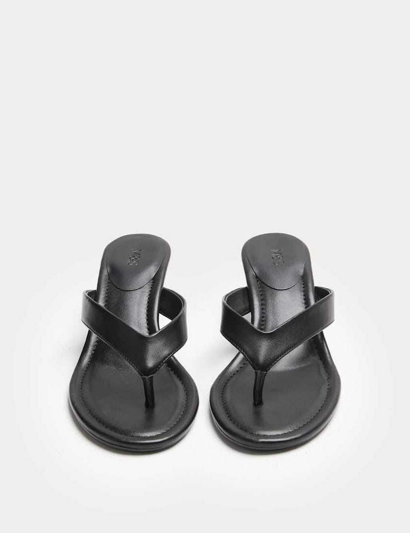 Marks & Spencer M&S Kitten Heel Toe Post Sandals Black - 1
