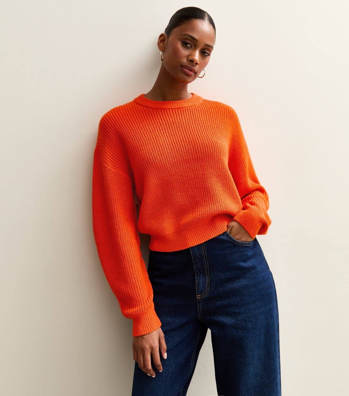 New Look Women's Orange Ribbed Crew Neck Knit Jumper New Look