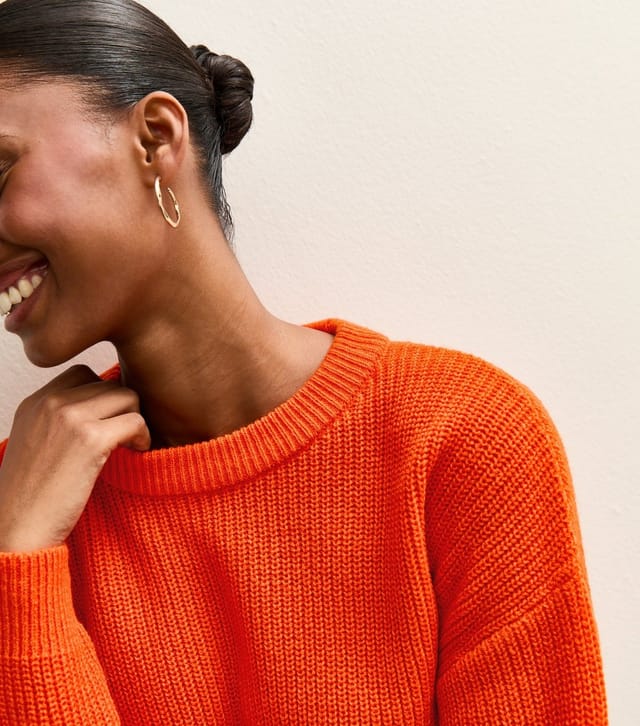 New Look Women's Orange Ribbed Crew Neck Knit Jumper New Look - 2