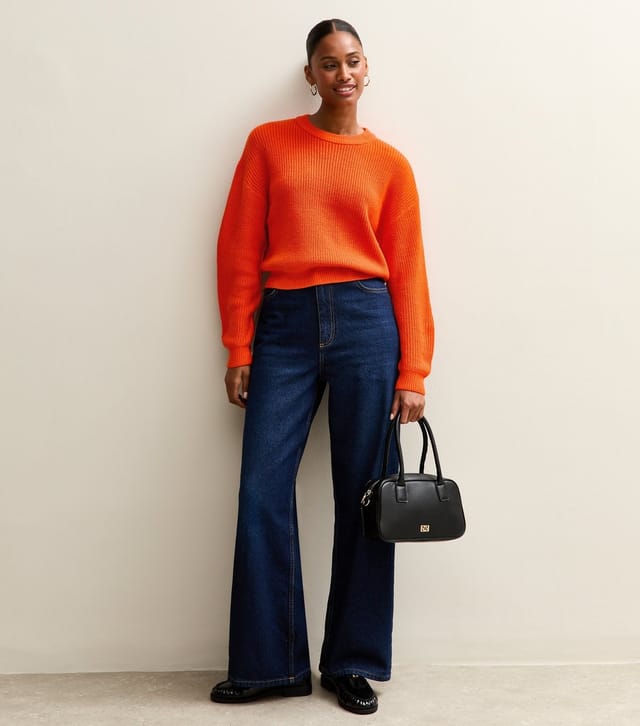 New Look Women's Orange Ribbed Crew Neck Knit Jumper New Look - 3