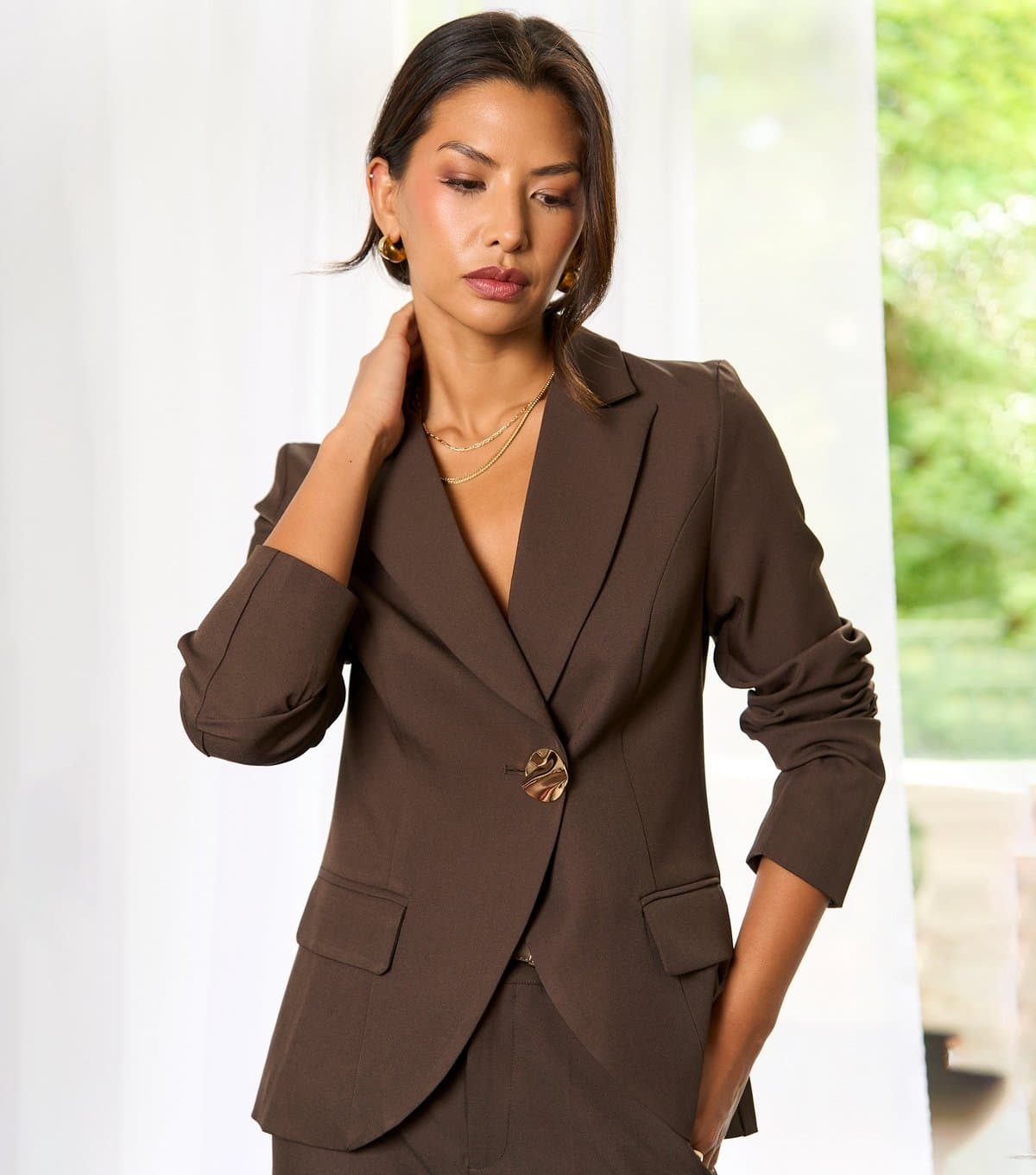 Gini London Women's Dark Brown Tailored Button Detail Blazer Gini London New Look