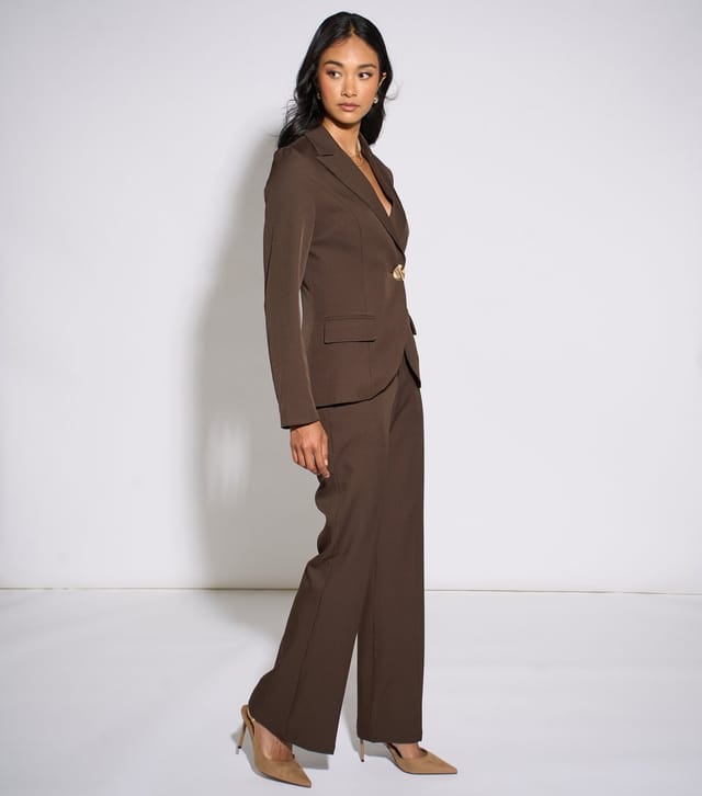 Gini London Women's Dark Brown Tailored Button Detail Blazer Gini London New Look - 3
