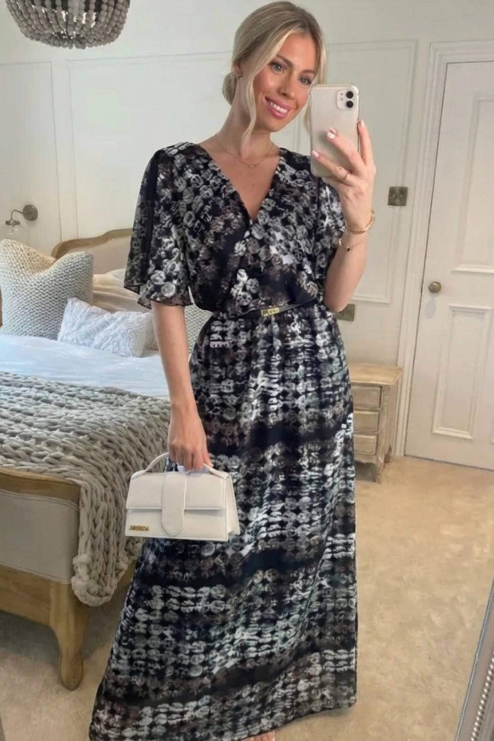 CY CY Women's Chiffon Wrap Maxi Dress In Polkadot Print - 2