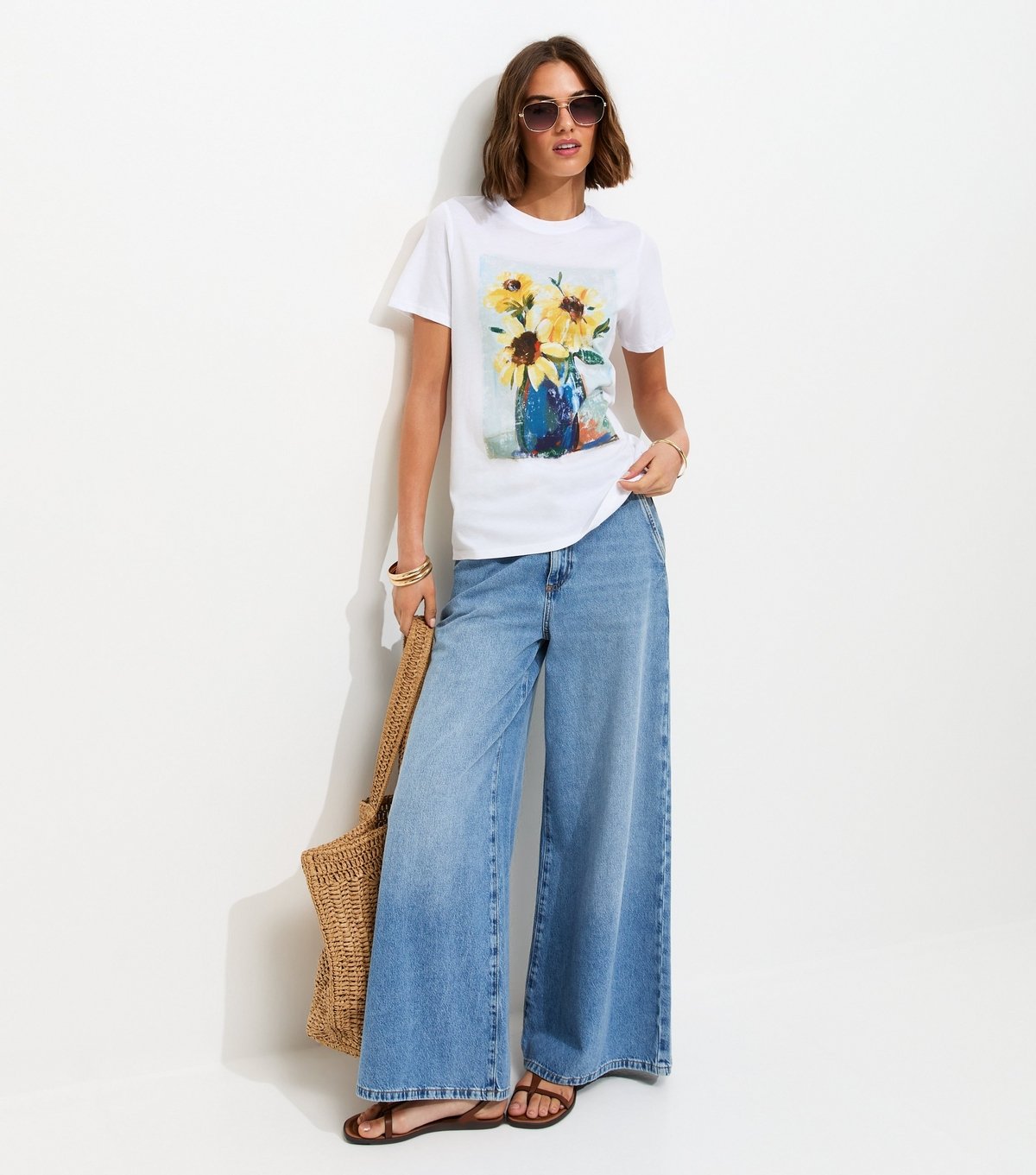 New Look Women's White Sunflower Print T-Shirt New Look - 3