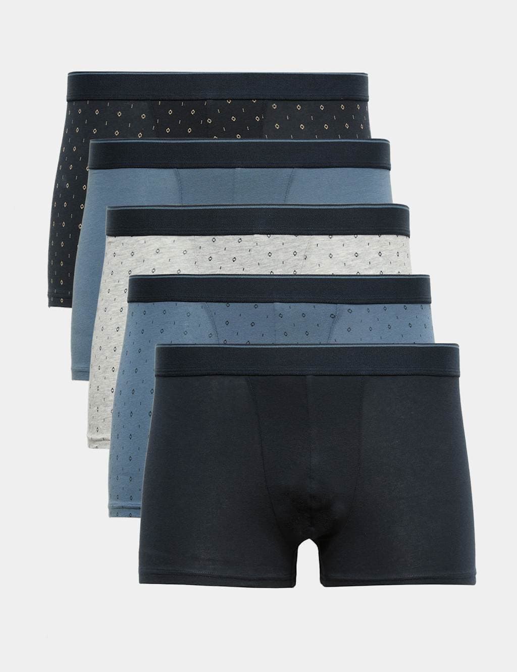 Marks & Spencer M&S 5 Pack Cotton Rich Stretch Print Hipsters Blue Mix