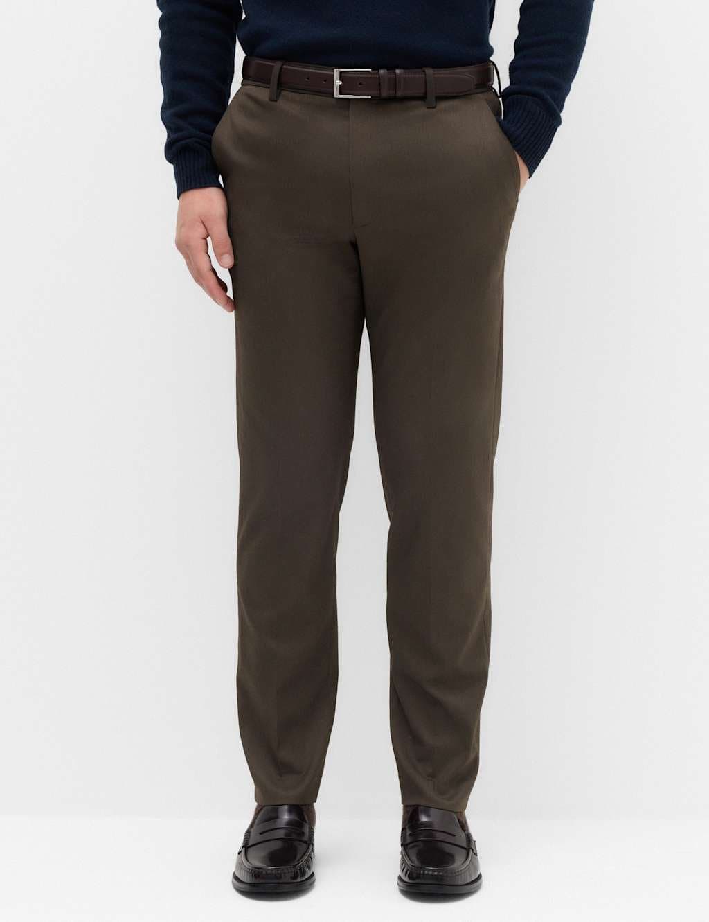Marks & Spencer M&S Regular Fit Smart Stretch Trousers Dark Chocolate