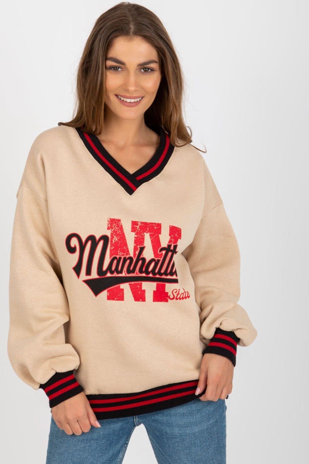 Love Lace Love Lace Beige V-Neck Sweatshirt