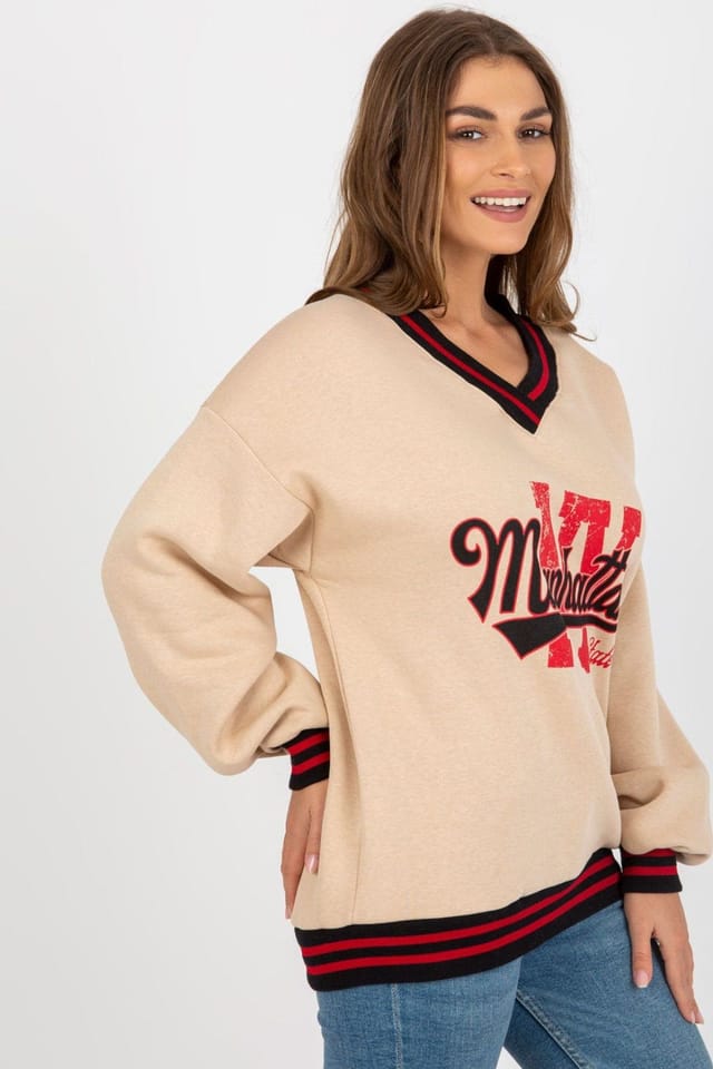 Love Lace Love Lace Women's Soft Insulated Cotton Blend V Neck Sweatshirt in Beige - 2