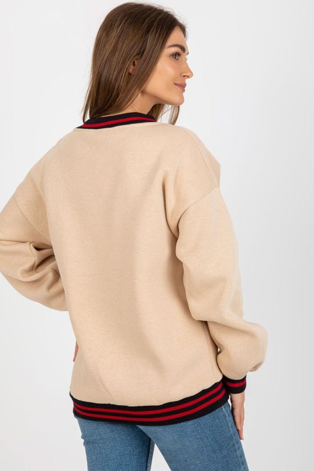 Love Lace Love Lace Women's Soft Insulated Cotton Blend V Neck Sweatshirt in Beige - 3
