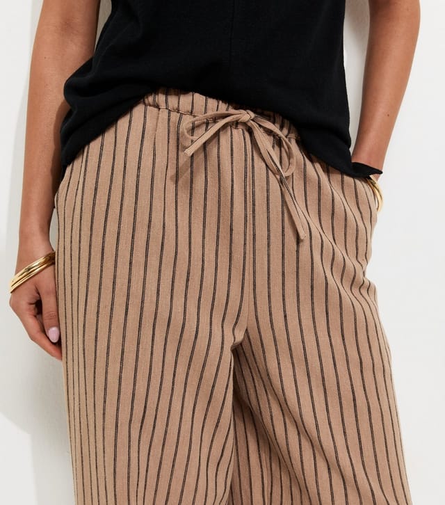 New Look Women's Brown Cotton Striped Wide Leg Trousers New Look - 3