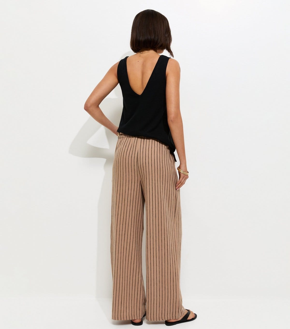 New Look Women's Brown Cotton Striped Wide Leg Trousers New Look - 4