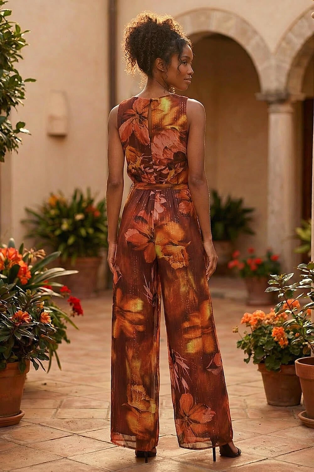 Roman Roman Women's Floral Print Pleated Jumpsuit in Brown - 3