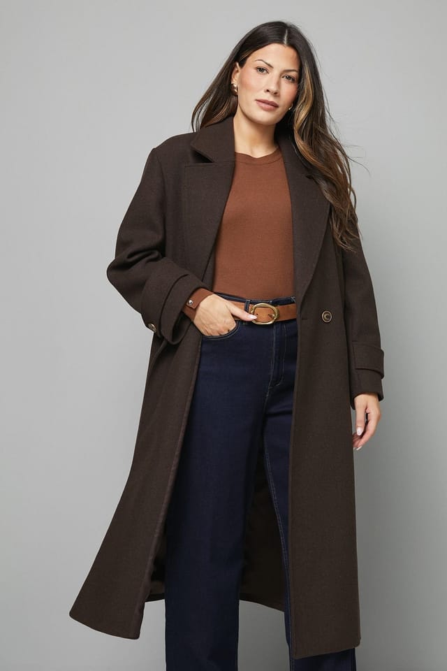 Wallis Wallis Women's Double Breasted Car Coat in Chocolate - 2