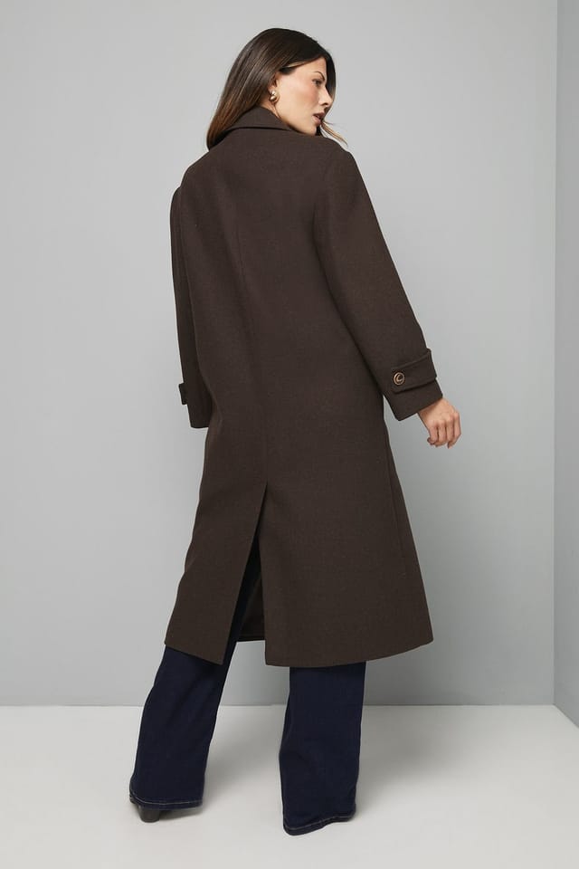 Wallis Wallis Women's Double Breasted Car Coat in Chocolate - 3