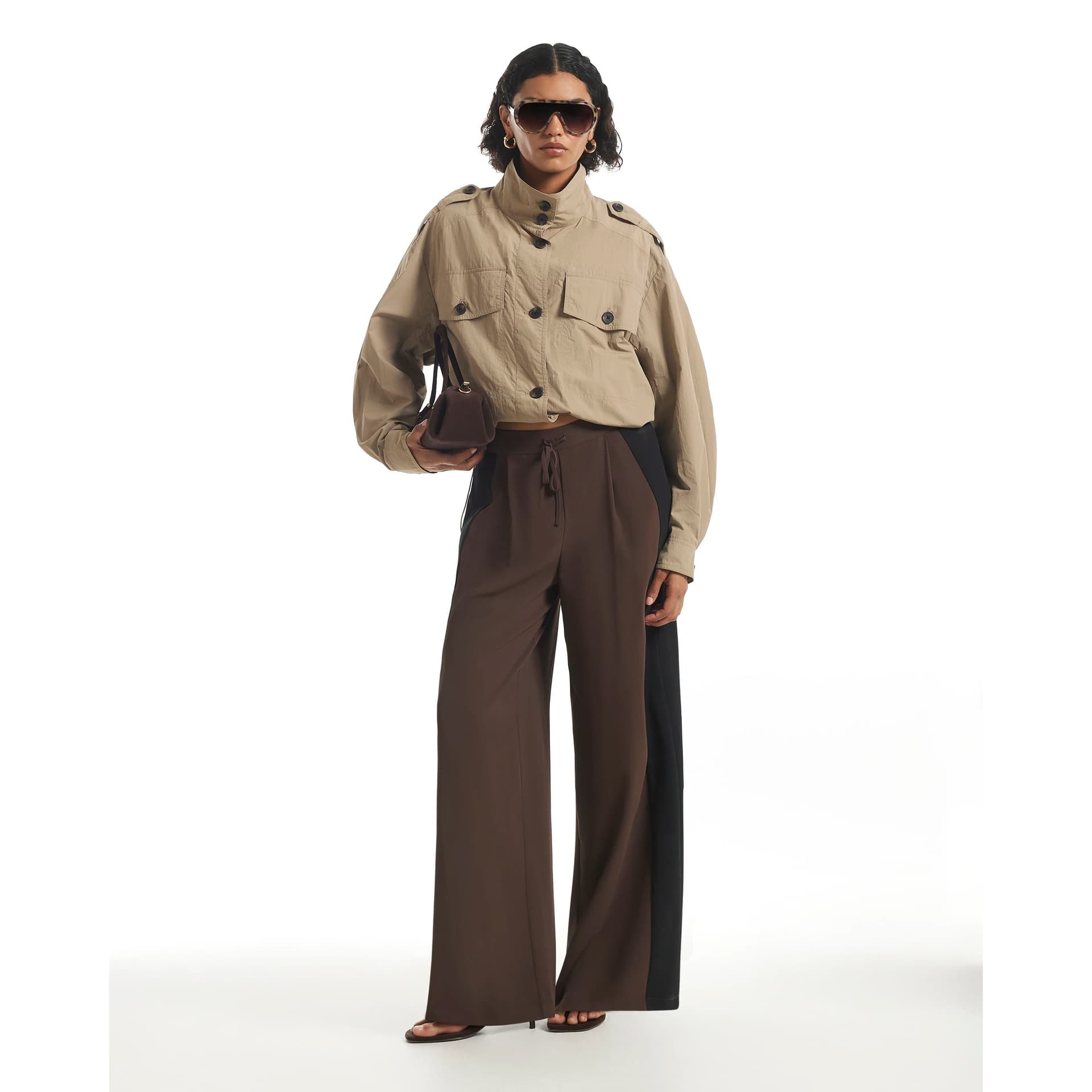 River Island River Island Womens Brown Side Stripe Wide Leg Joggers